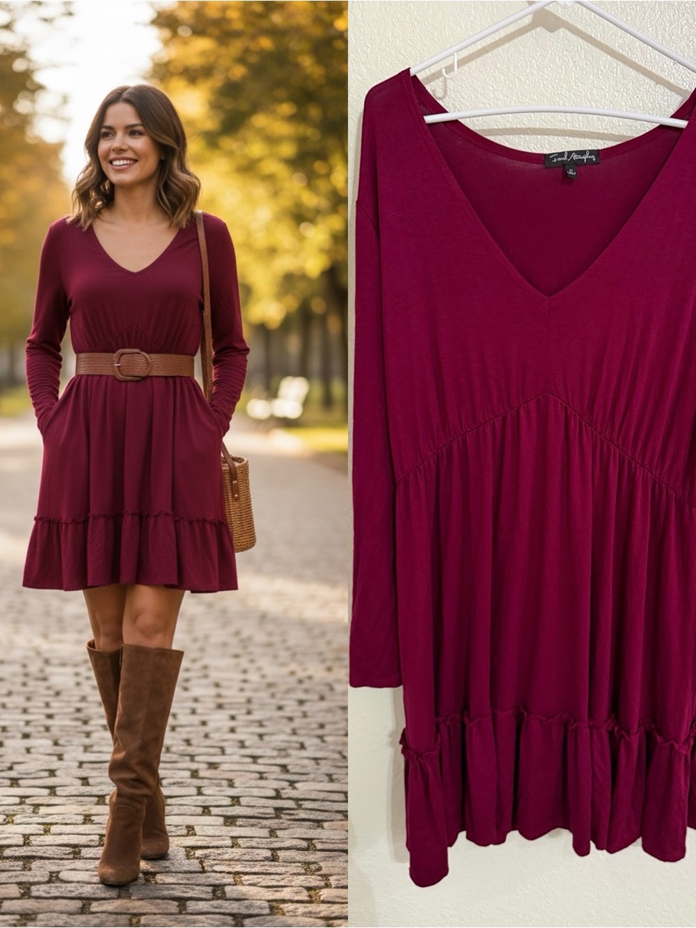 Fresh Atmosphere Burgundy Babydoll Tunic Dress Size 2X